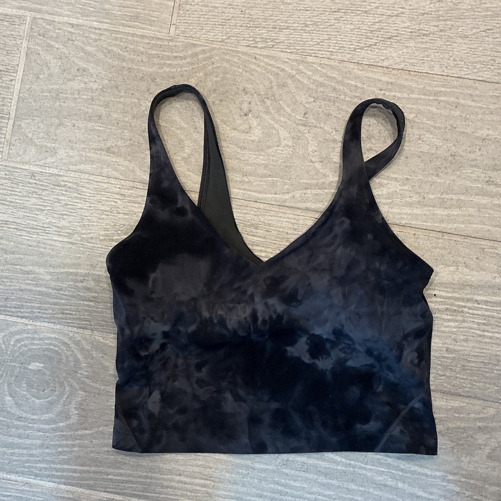 Lululemon Black Camo V-Neck Athletic Top/Sports Bra Sz 6